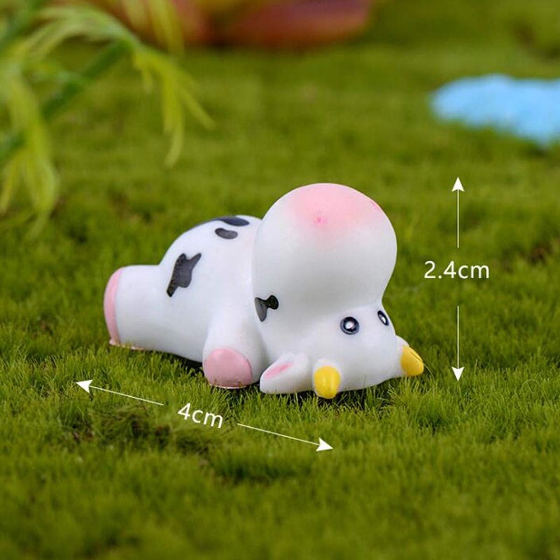 HYSTYLE 6 Pcs Cow Animals Miniature Figurines, Cow Cake Cupcake Toppers, Miniature Cow Moss Landscape DIY Terrarium Crafts Ornament, Miniature Fairy Garden Decoration - Image 4